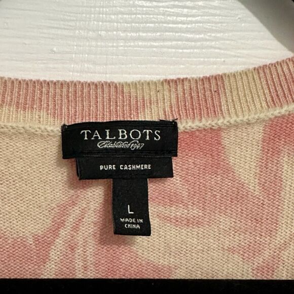 Talbots Petites 100% Cashmere Pink Ivory Floral Cardigan Sweater Size Large - Picture 3 of 9
